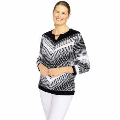 Women's Alfred Dunner Empire State Texture Splitneck Three Quarter Sleeve Sweater -Alfred Dunner Shop 5771230 ALT2