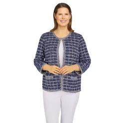 Petite Alfred Dunner Sloane Street Shimmer Boucle with Fringe Trim Jacket