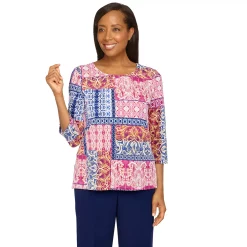Petite Alfred Dunner Sloane Street Medallion Patchwork Print Top