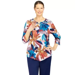 Petite Alfred Dunner Sloane Street Abstract Flowers Print Top