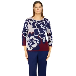 Petite Alfred Dunner Sloane Street Stylized Floral Sweater