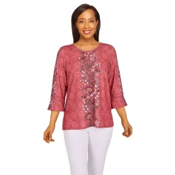 Alfred Dunner Shop 38 Women's Alfred Dunner Sorrento Floral Texture Lace Trim Top