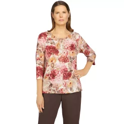 Alfred Dunner Shop 18 Women's Alfred Dunner Sorrento Tapestry Floral Print Lace Neck Top