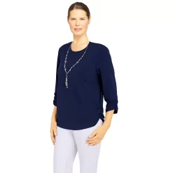Women's Alfred Dunner Sloanne Street Knit Shirred Hem Top -Alfred Dunner Shop 5814597 ALT2
