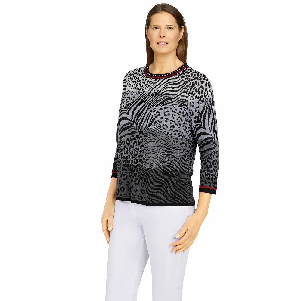 Women's Alfred Dunner Classics Ombre Animal Jacquard Sweater 5 Women's Alfred Dunner Classics Ombre Animal Jacquard Sweater - Image 5