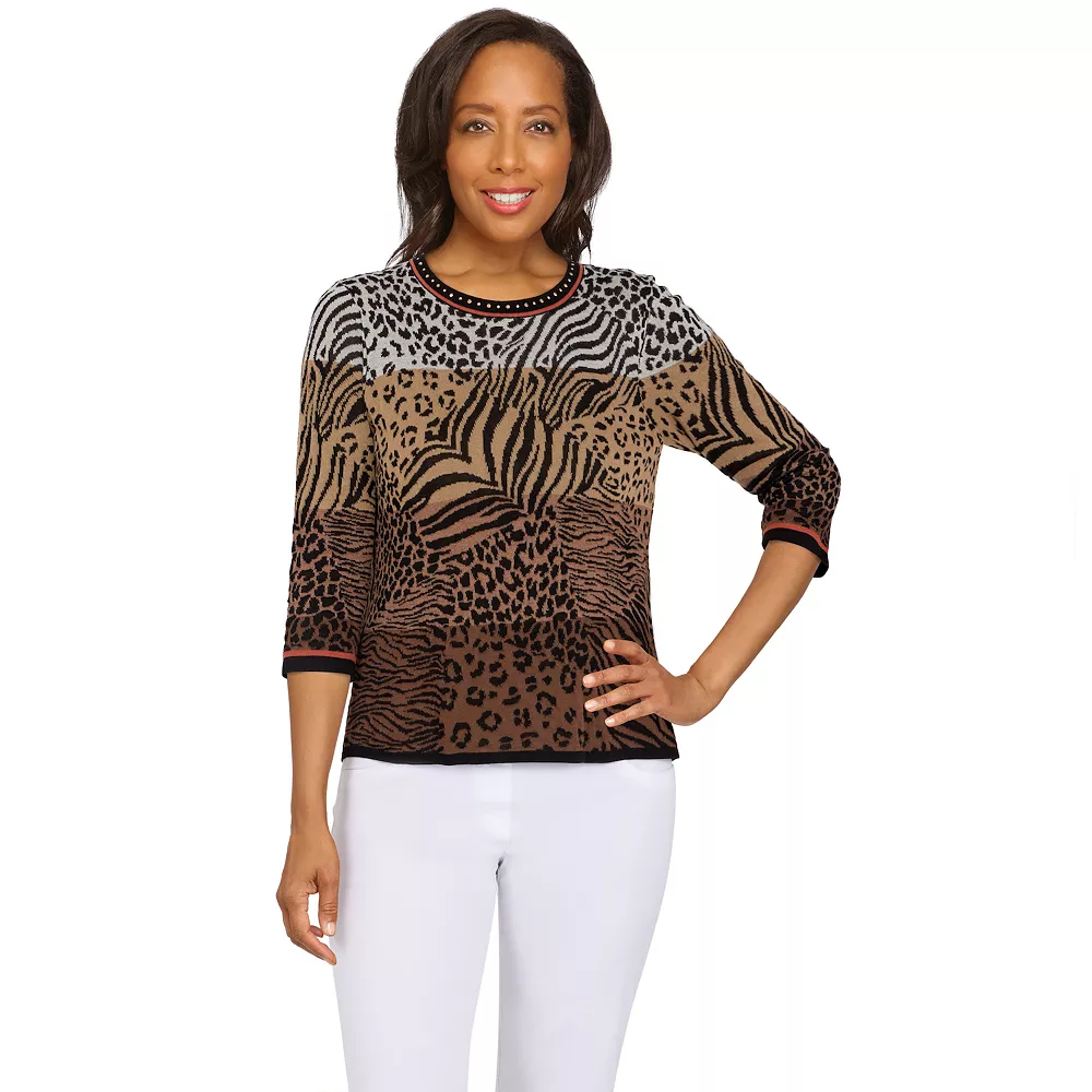Women's Alfred Dunner Classics Ombre Animal Jacquard Sweater 2 Women's Alfred Dunner Classics Ombre Animal Jacquard Sweater - Image 2