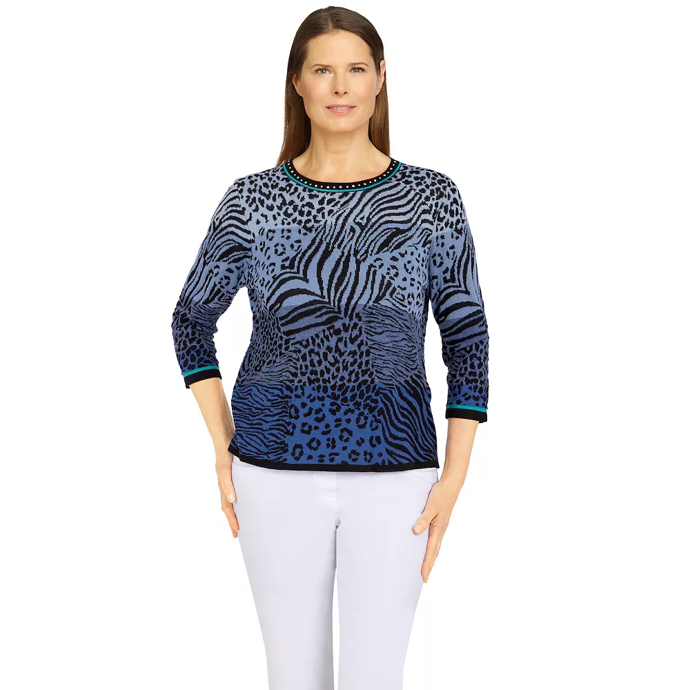Women's Alfred Dunner Classics Ombre Animal Jacquard Sweater 1 Women's Alfred Dunner Classics Ombre Animal Jacquard Sweater