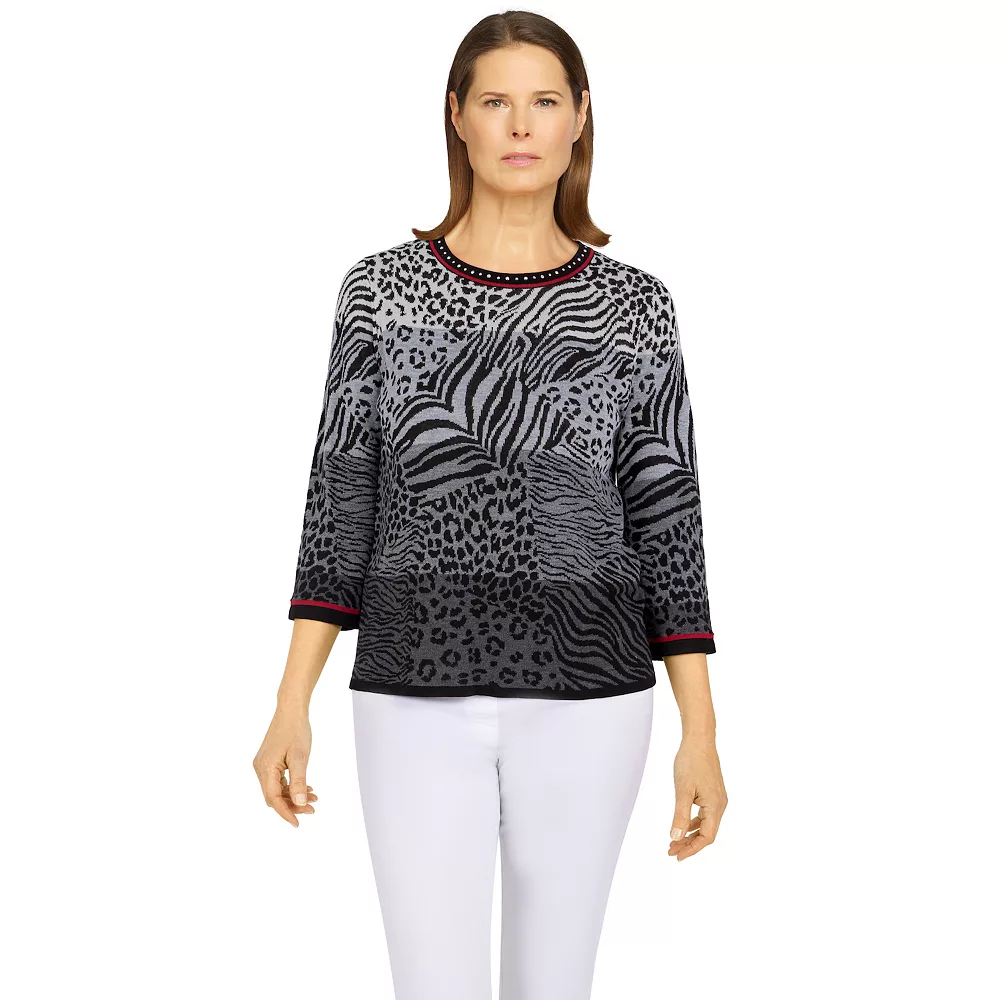 Women's Alfred Dunner Classics Ombre Animal Jacquard Sweater 3 Women's Alfred Dunner Classics Ombre Animal Jacquard Sweater - Image 3