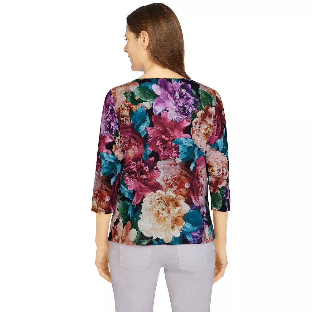 Women's Alfred Dunner Classics Realistic Flowers Knit Top 2 Women's Alfred Dunner Classics Realistic Flowers Knit Top - Image 2