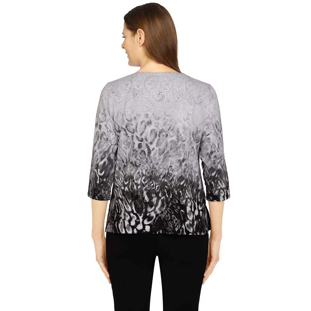 Women's Alfred Dunner Classics Ombre Animal Knit Top 2 Women's Alfred Dunner Classics Ombre Animal Knit Top - Image 2