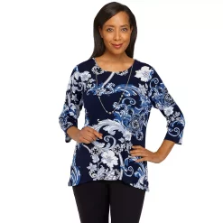 Petite Alfred Dunner Classics Floral Scroll Puff Print Top