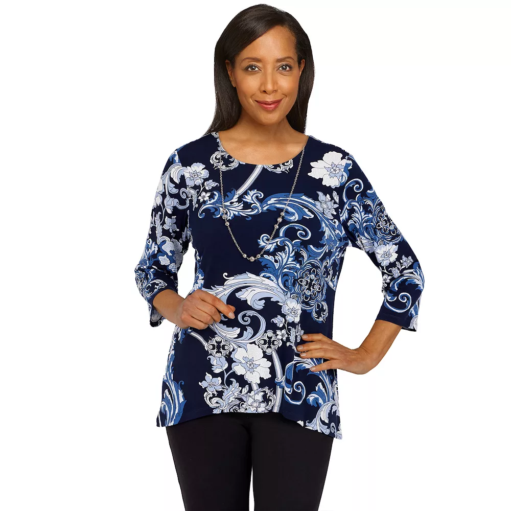 Petite Alfred Dunner Classics Floral Scroll Puff Print Top 1 Petite Alfred Dunner Classics Floral Scroll Puff Print Top