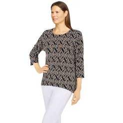 Petite Alfred Dunner Classics Geometric Puff Print Top -Alfred Dunner Shop 5834314 ALT2