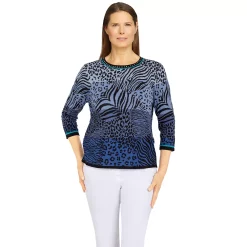 Petite Alfred Dunner Classics Ombre Animal Jacquard Sweater -Alfred Dunner Shop 5834328 Denim