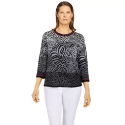 Petite Alfred Dunner Classics Ombre Animal Jacquard Sweater