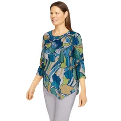 Petite Alfred Dunner Classics Stained Glass Floral Print Knit Top -Alfred Dunner Shop 5834363 ALT2