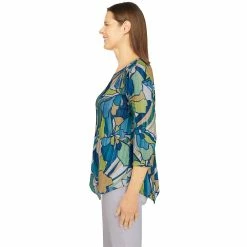 Petite Alfred Dunner Classics Stained Glass Floral Print Knit Top -Alfred Dunner Shop 5834363 ALT3