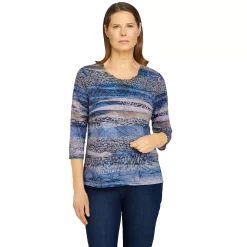 Petite Alfred Dunner Animal Biadere Burnout Knit Top