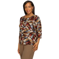 Petite Alfred Dunner Classics Shimmer Stained Glass Print Knit Top -Alfred Dunner Shop 5834441 ALT2