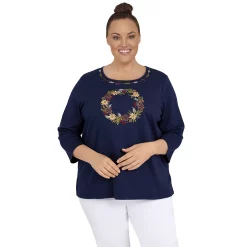 Plus Size Alfred Dunner Classics Center Fall Wreath Top