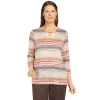 Petite Alfred Dunner Sorrento Watercolor Stripe Beaded Splitneck Top