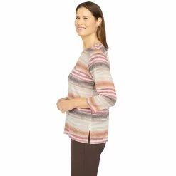 Petite Alfred Dunner Sorrento Watercolor Stripe Beaded Splitneck Top -Alfred Dunner Shop 5847635 ALT3