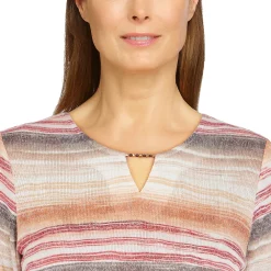 Petite Alfred Dunner Sorrento Watercolor Stripe Beaded Splitneck Top -Alfred Dunner Shop 5847635 ALT4