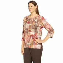 Petite Alfred Dunner Sorrento Shimmer Brushstroke Print Top -Alfred Dunner Shop 5847637 ALT2