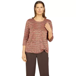 Petite Alfred Dunner Sorrento Space Dye Geo Grommet Hem Top