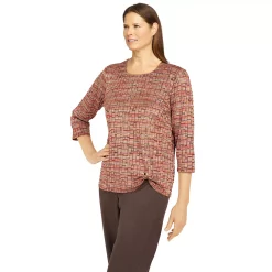 Petite Alfred Dunner Sorrento Space Dye Geo Grommet Hem Top -Alfred Dunner Shop 5847639 ALT2