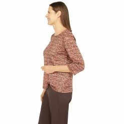 Petite Alfred Dunner Sorrento Space Dye Geo Grommet Hem Top -Alfred Dunner Shop 5847639 ALT3