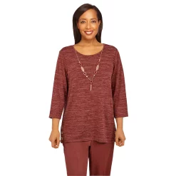 Petite Alfred Dunner Sorrento Mélange Grommet Trim Top