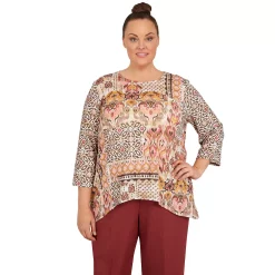 Plus Size Alfred Dunner Sorrento Shimmer Baroque Patchwork Print Top