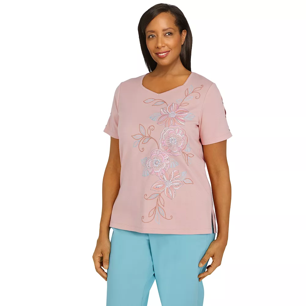 Women's Alfred Dunner Isle of Capri Asymmetric Floral Embroidery Top 3 Women's Alfred Dunner Isle of Capri Asymmetric Floral Embroidery Top - Image 3