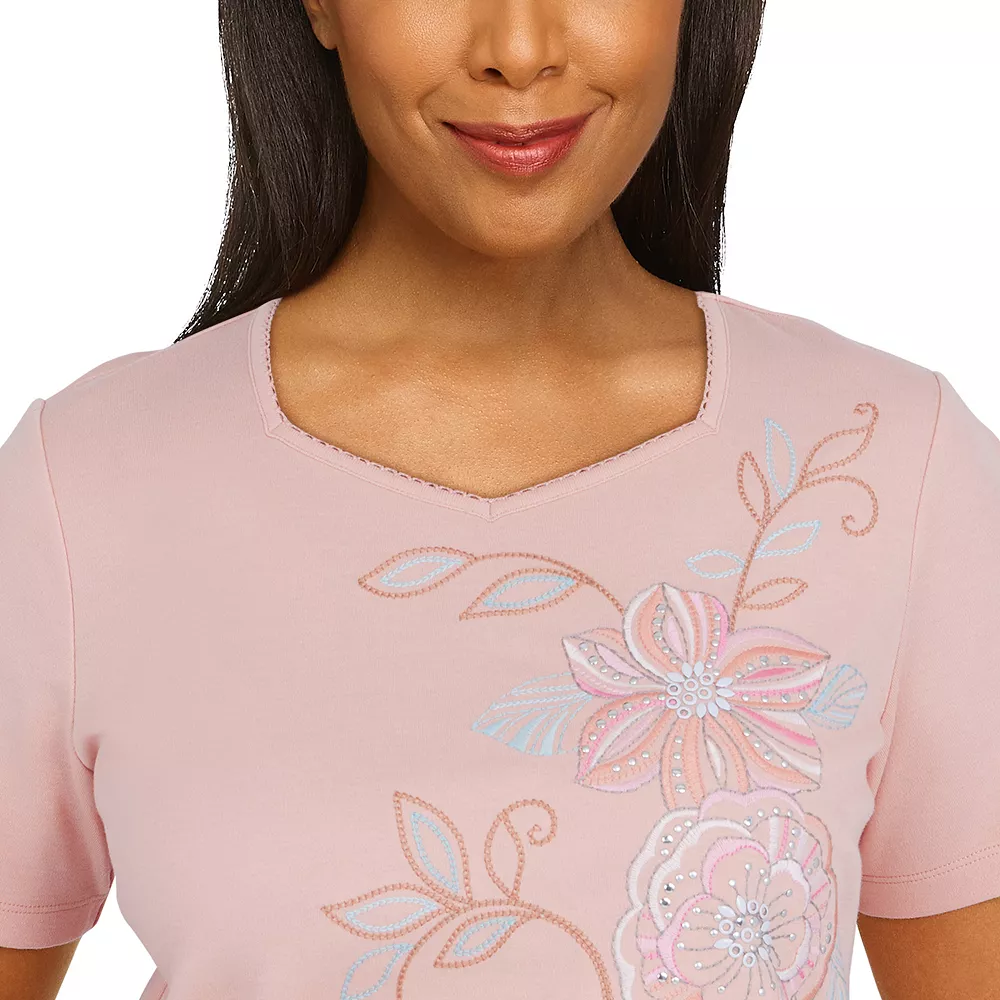 Women's Alfred Dunner Isle of Capri Asymmetric Floral Embroidery Top 5 Women's Alfred Dunner Isle of Capri Asymmetric Floral Embroidery Top - Image 5
