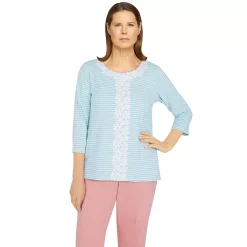 Women's Alfred Dunner Isle of Capri Mini Striped Floral Lace Top