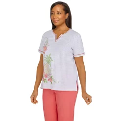 Women's Alfred Dunner Key Largo Pineapple Stripe Print Top -Alfred Dunner Shop 5848027 ALT2