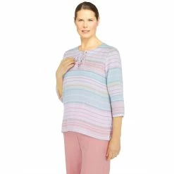 Plus Size Alfred Dunner Isle of Capri Pants Striped Crewneck Shirt -Alfred Dunner Shop 5848349 ALT2