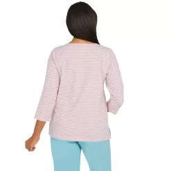 Plus Size Alfred Dunner Isle of Capri Pants Mini Striped Floral Lace Top -Alfred Dunner Shop 5848372 ALT