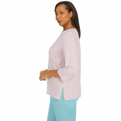 Plus Size Alfred Dunner Isle of Capri Pants Mini Striped Floral Lace Top -Alfred Dunner Shop 5848372 ALT3