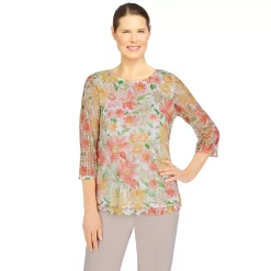 Plus Size Alfred Dunner Key Largo Mesh Floral Textured Top