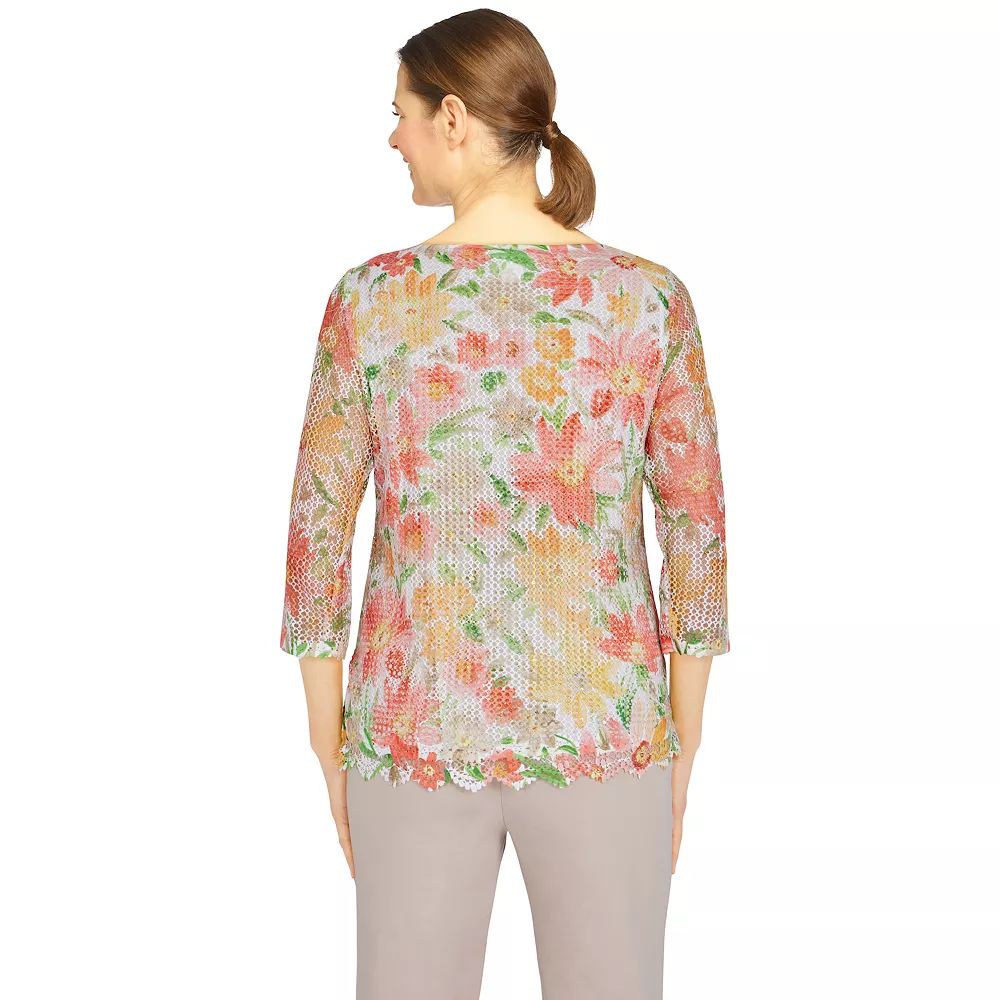 Plus Size Alfred Dunner Key Largo Mesh Floral Textured Top 2 Plus Size Alfred Dunner Key Largo Mesh Floral Textured Top - Image 2