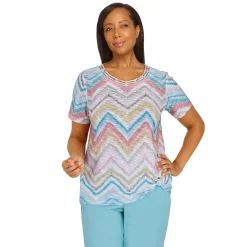 Petite Alfred Dunner Isle of Capri Watercolor Chevron Top