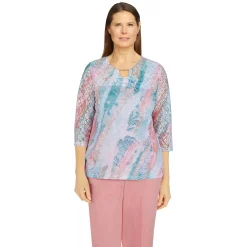 Petite Alfred Dunner Isle of Capri Diagonal Lace Knit Top