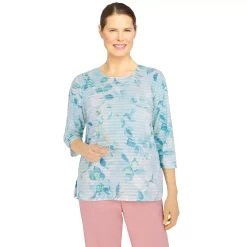 Petite Alfred Dunner Isle of Capri Ruffle Leaves Top