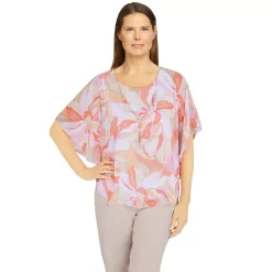Petite Alfred Dunner Key Largo Abstract Floral Flutter Shirt