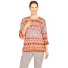 Petite Alfred Dunner Key Largo Ikat Printed Boho Top