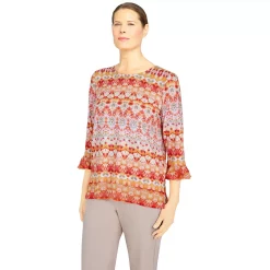 Petite Alfred Dunner Key Largo Ikat Printed Boho Top -Alfred Dunner Shop 5848722 ALT2