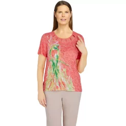 Petite Alfred Dunner Key Largo Watercolor Parrot Print Top