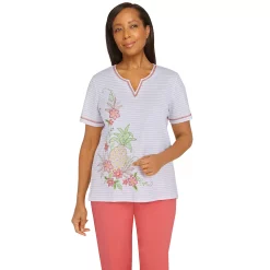 Petite Alfred Dunner Key Largo Pineapple Stripe Print Top